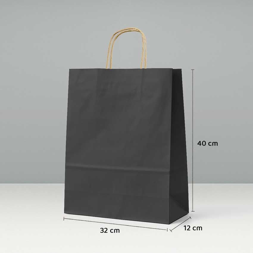 Büküm Saplı Kağıt Çanta - 32x12x40 - Siyah