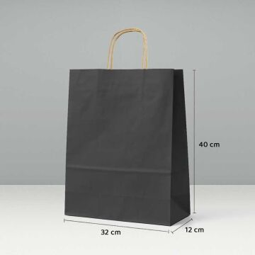 Büküm Saplı Kağıt Çanta - 32x12x40 - Siyah