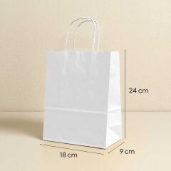 Burgu Saplı Kağıt Çanta - 18x9x24 - Beyaz