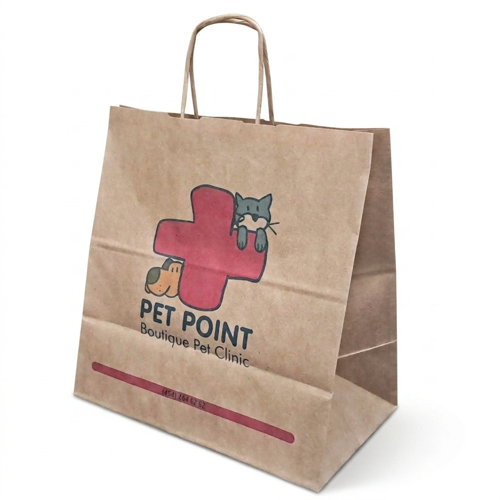 Burgu saplı esmer kraft çanta Eko Çanta 28x16x28 Pet Point