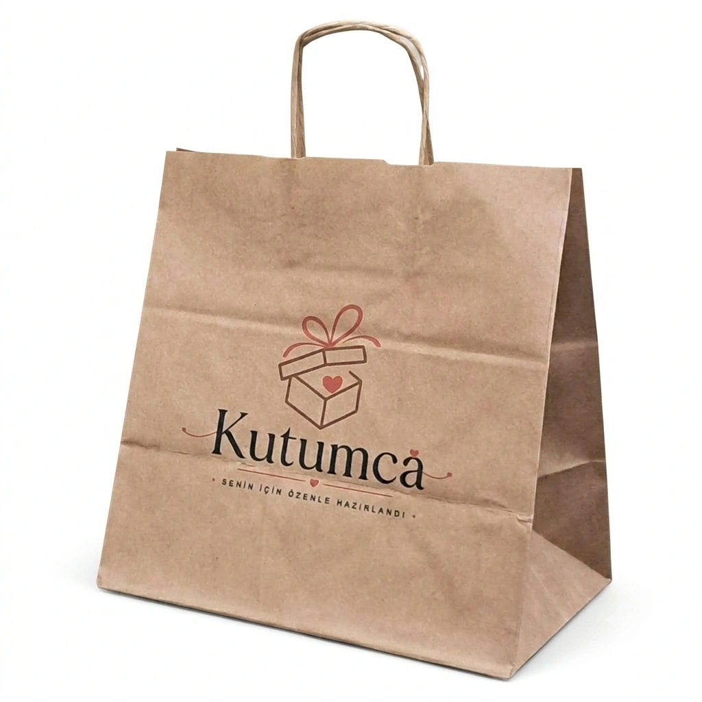 Burgu saplı esmer kraft çanta Eko Çanta 32x20x32 Kutumca