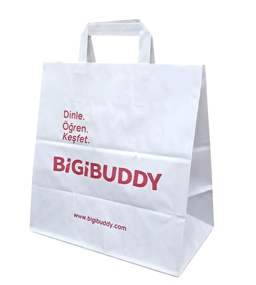 Düz (flat) saplı beyaz kraft çanta Eko Çanta 27x16x29 BigiBuddy